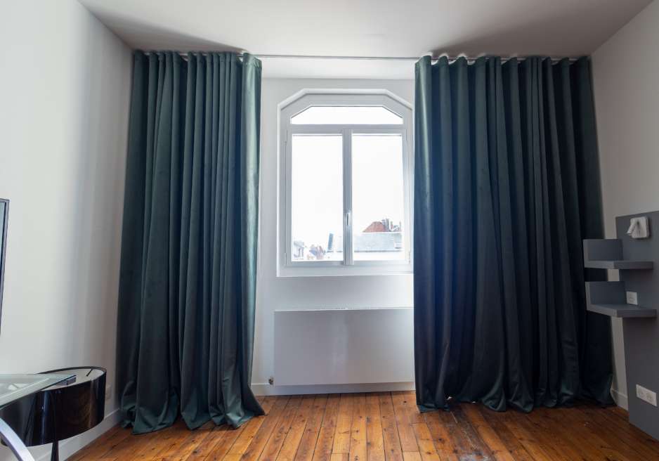 rideaux bleu opaque et anti froid